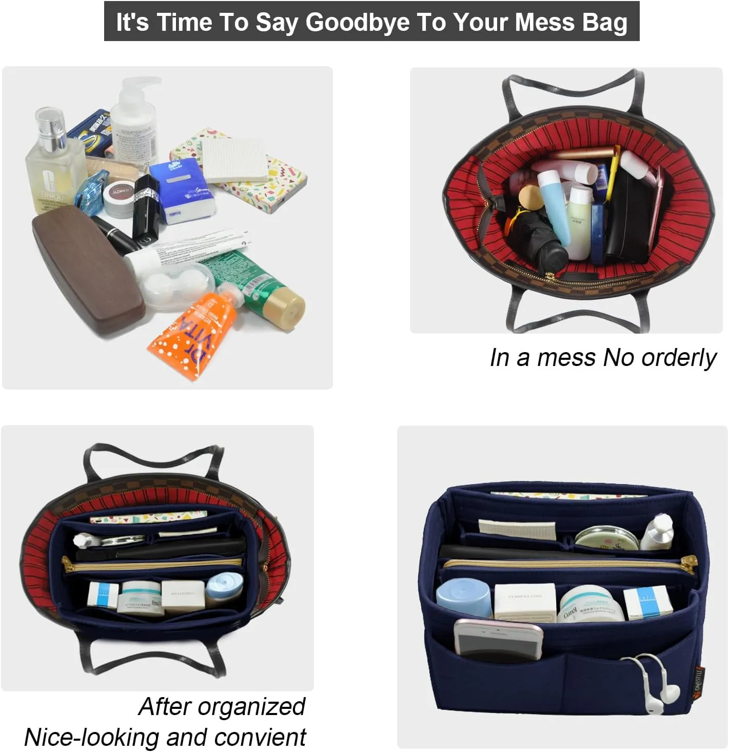 OMYSTYLE Purse Organizer Insert, Felt Tote Bag Organizer Insert with 5 Sizes, Handbag Dividers for Inside Purse, Compatible with Longchamp, Neverful, Speedy and More