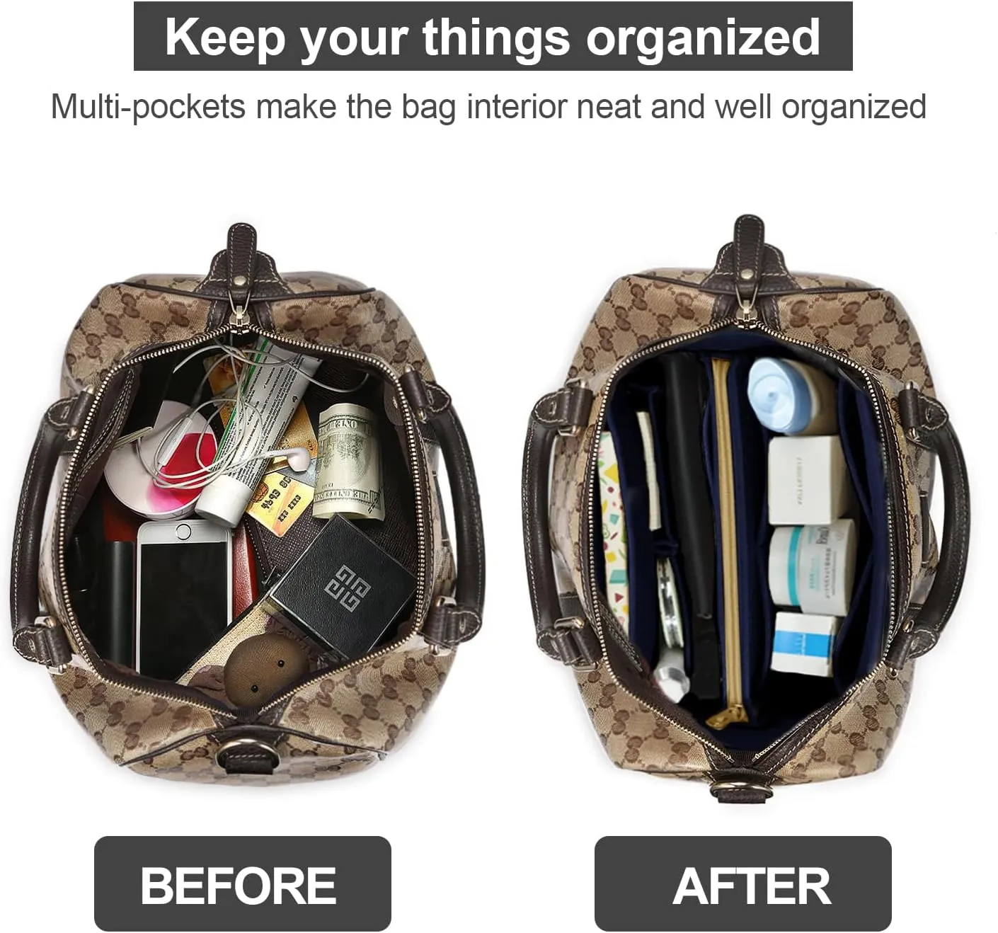 OMYSTYLE Purse Organizer Insert, Felt Tote Bag Organizer Insert with 5 Sizes, Handbag Dividers for Inside Purse, Compatible with Longchamp, Neverful, Speedy and More