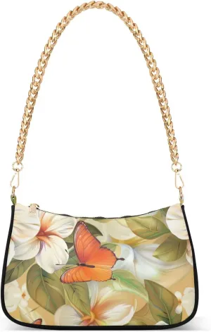 Orange Butterfly White Flower Crossbody Bags for Women Tote Bag Women's Shoulder Handbags Clutch Purses for Women