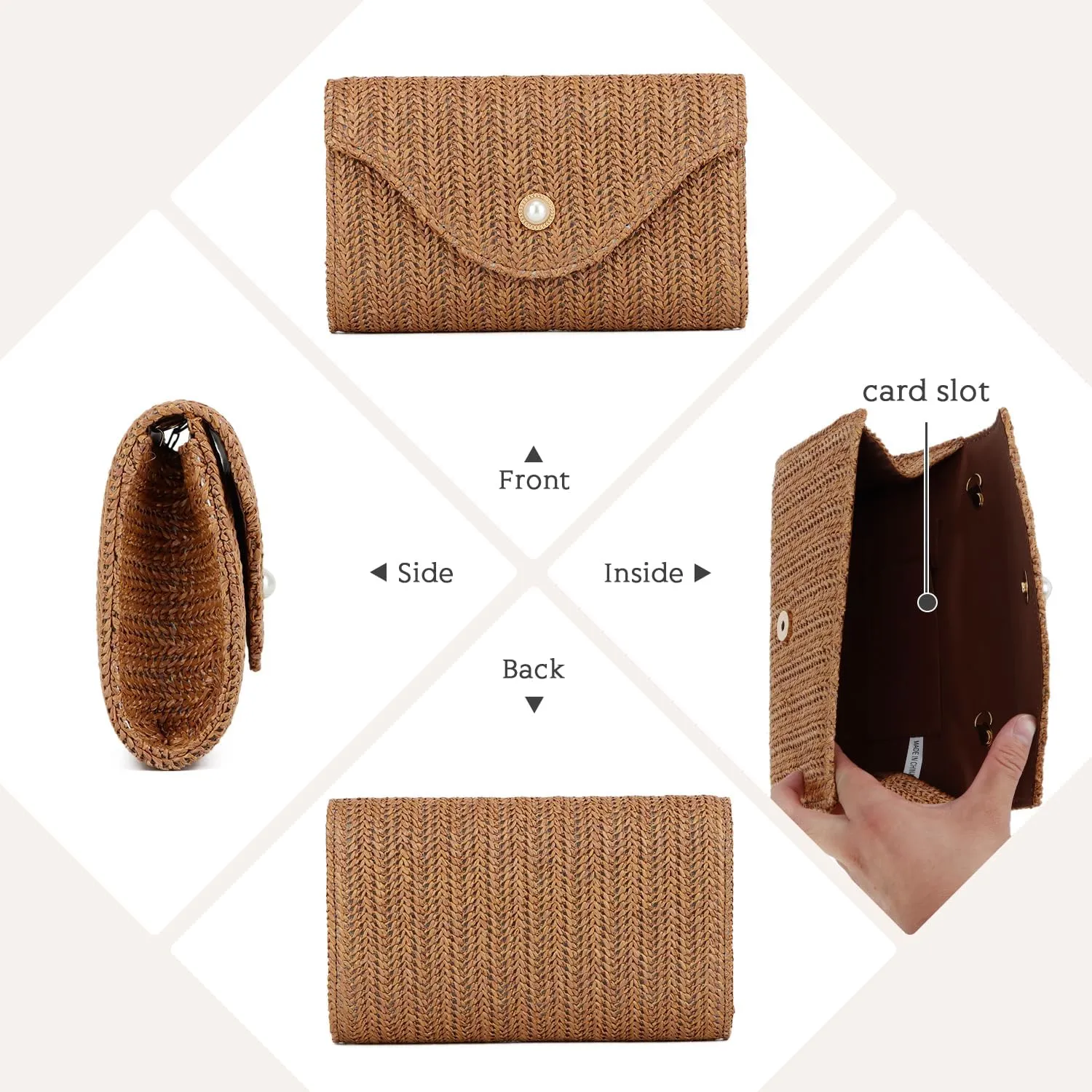 Oweisong Straw Clutch Purses for Women Summer Pearl Evening Bag Small Beach Woven Purse and Handbags 2025