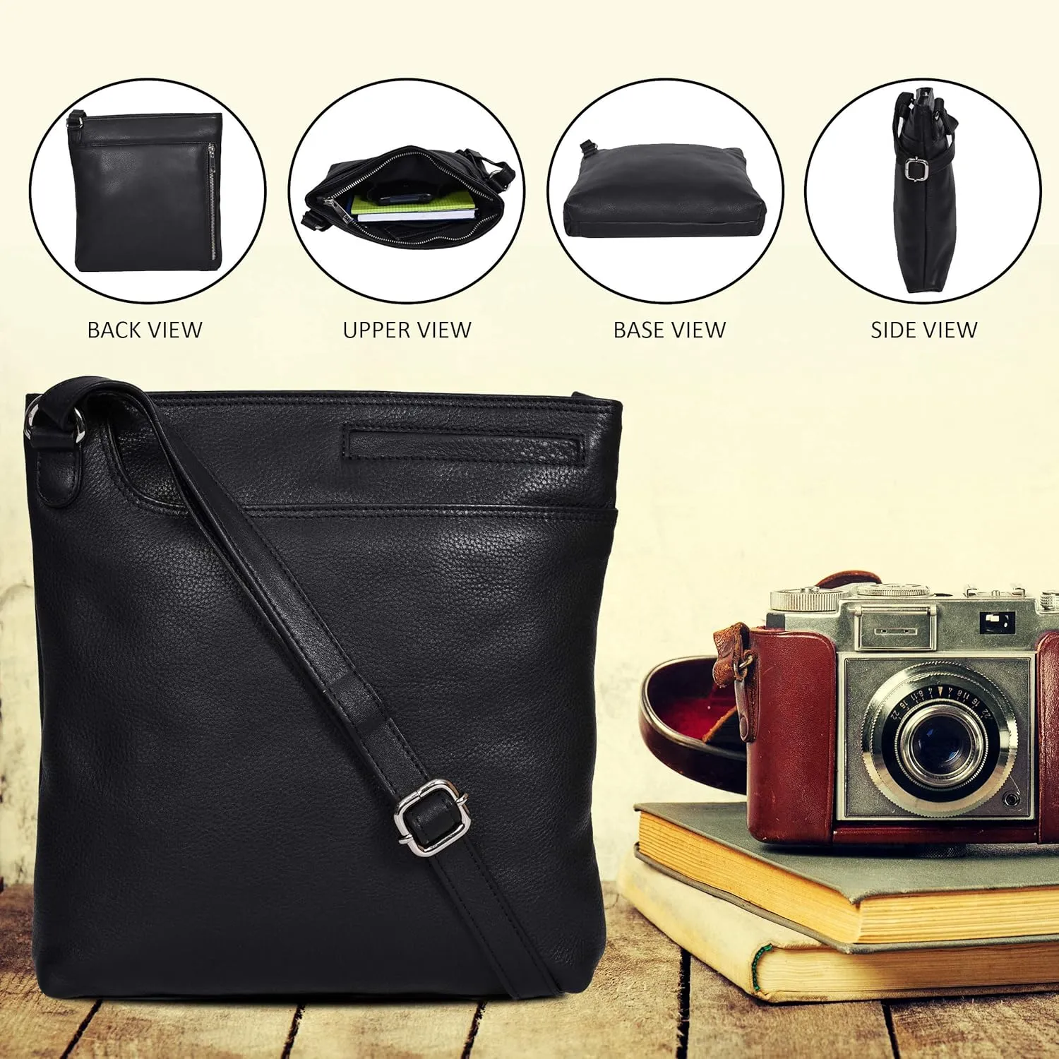 Ozora Multi Pockets Handmade Leather Crossbody Handbags & Sling Bag for Men & Women with Detachable Holster