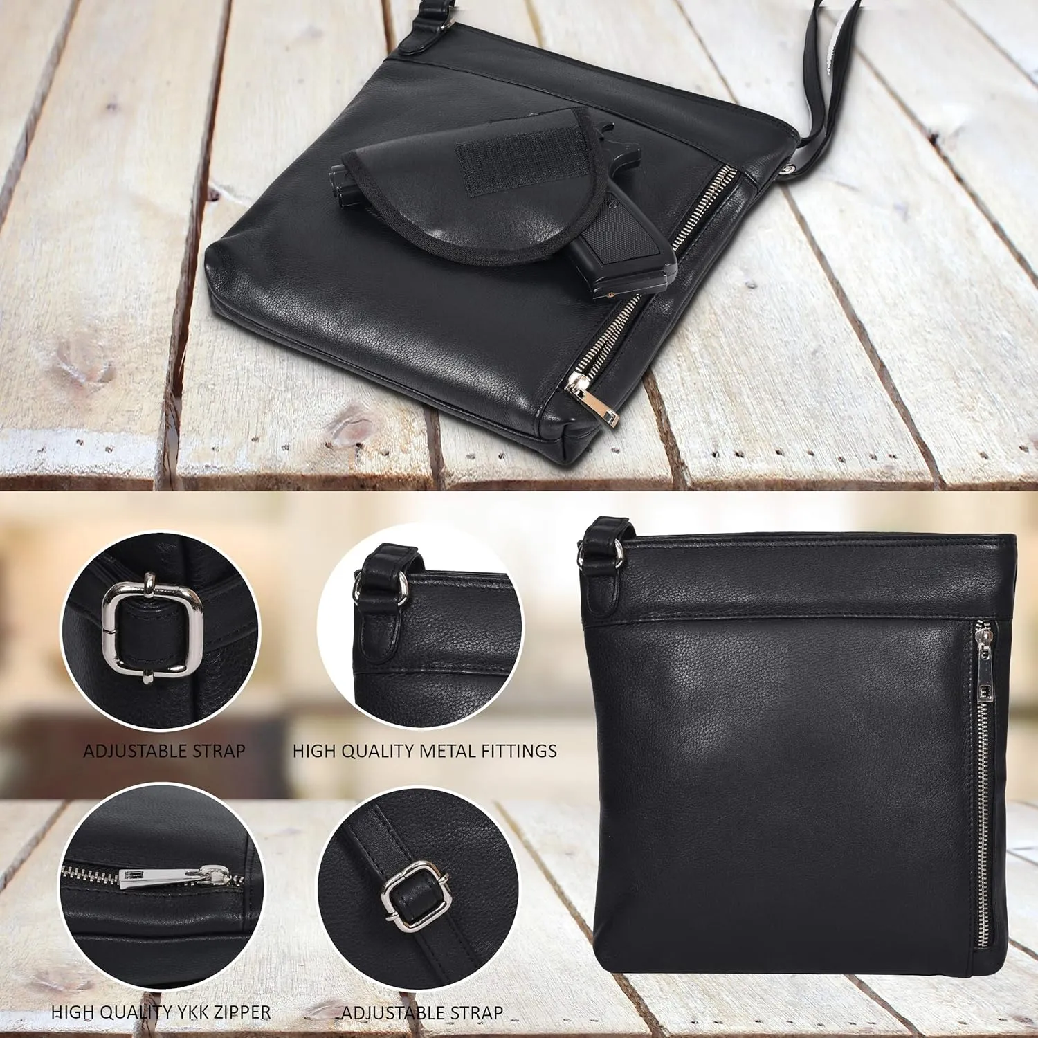 Ozora Multi Pockets Handmade Leather Crossbody Handbags & Sling Bag for Men & Women with Detachable Holster