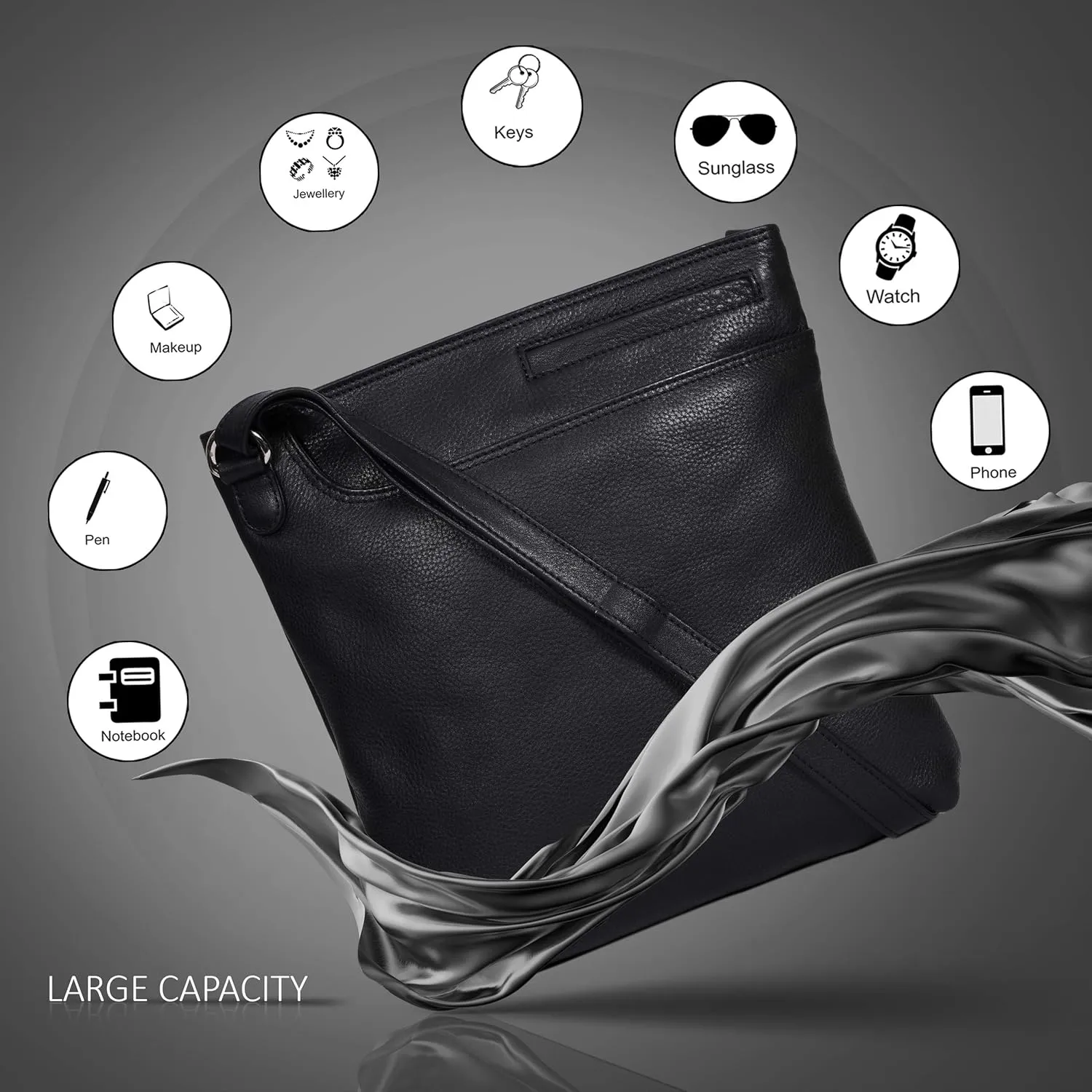 Ozora Multi Pockets Handmade Leather Crossbody Handbags & Sling Bag for Men & Women with Detachable Holster