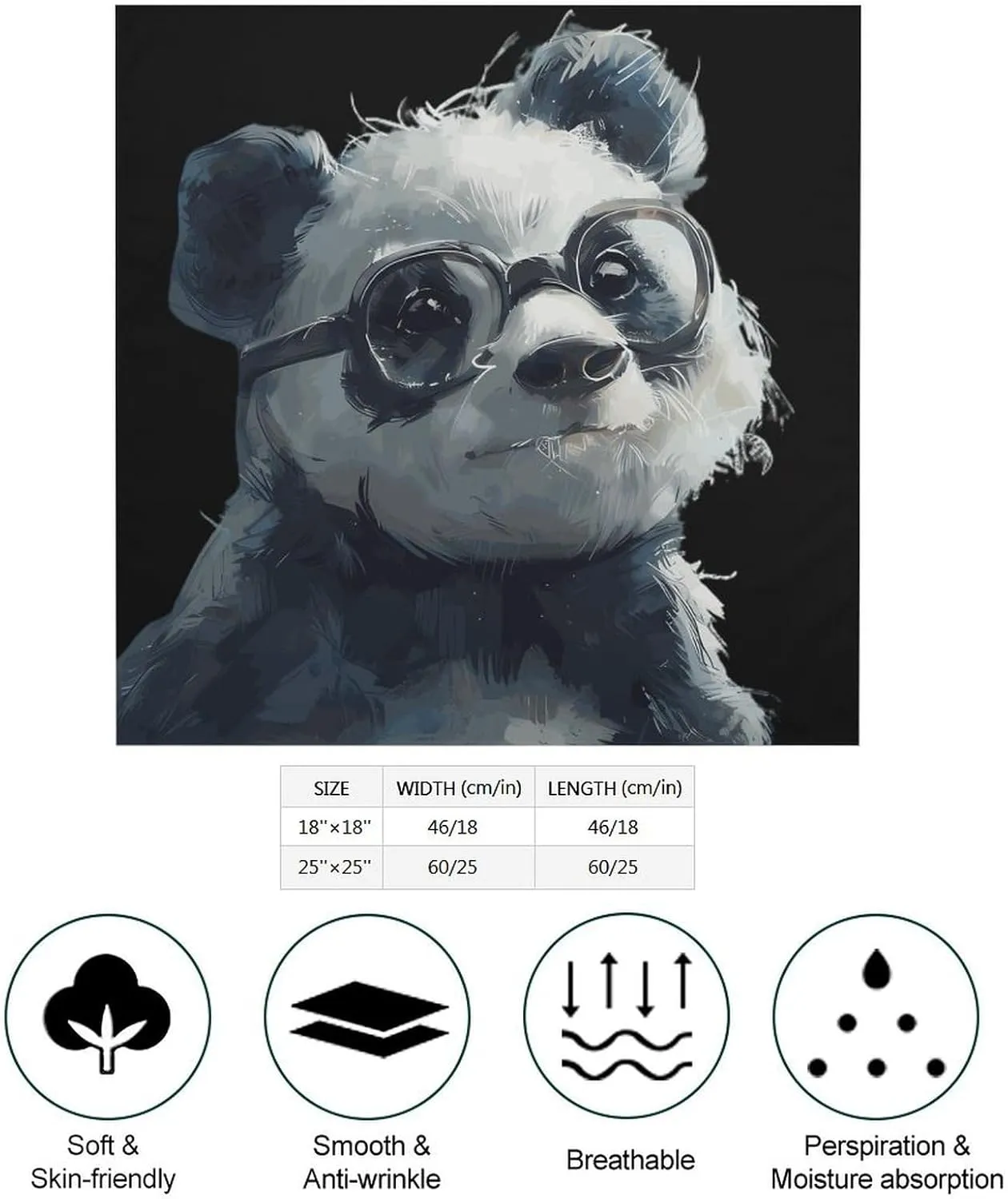 Panda Bear with Glasses Fashion Neck Scarf Head Kerchief Hair Wrap Bandana Headscarf for Women Handbags