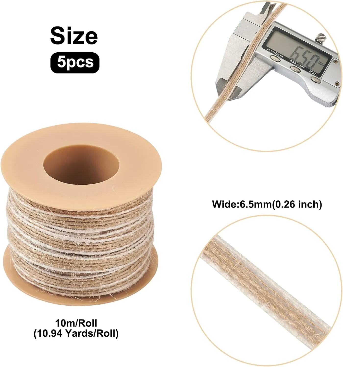 Pandahall 5 Rolls Burlap Ribbon Fabric 1/4 Inch Tan Flat Hessian Jute Ribbon Rolls Crafts with Spool for Wrapping Party Home Decoration