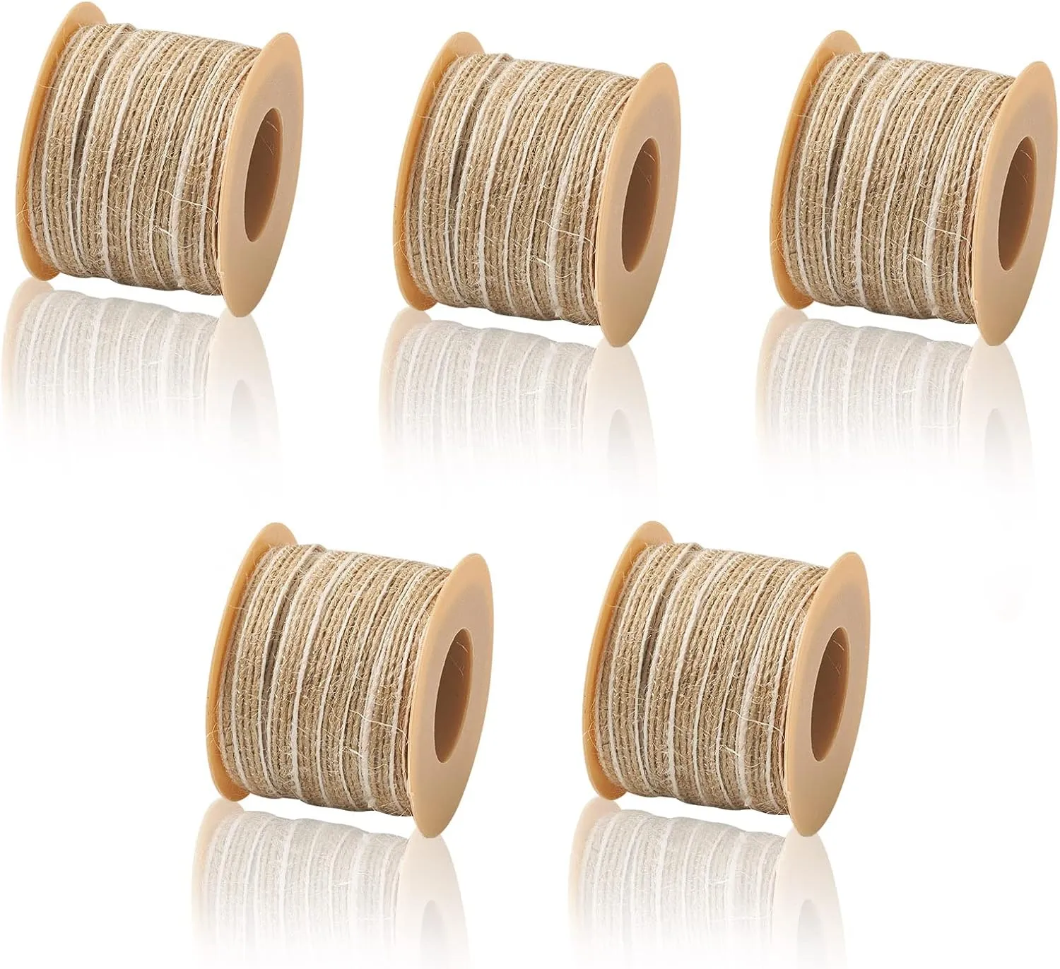 Pandahall 5 Rolls Burlap Ribbon Fabric 1/4 Inch Tan Flat Hessian Jute Ribbon Rolls Crafts with Spool for Wrapping Party Home Decoration