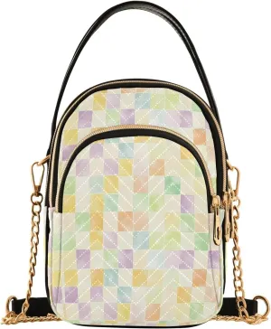 Pastel Checkerboard Shoulder Handbag for Girls Stylish Crossbody Handbags with Detachable Chain Shoulder Strap