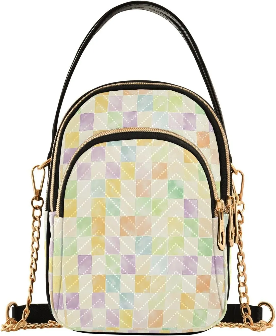 Pastel Checkerboard Shoulder Handbag for Girls Stylish Crossbody Handbags with Detachable Chain Shoulder Strap