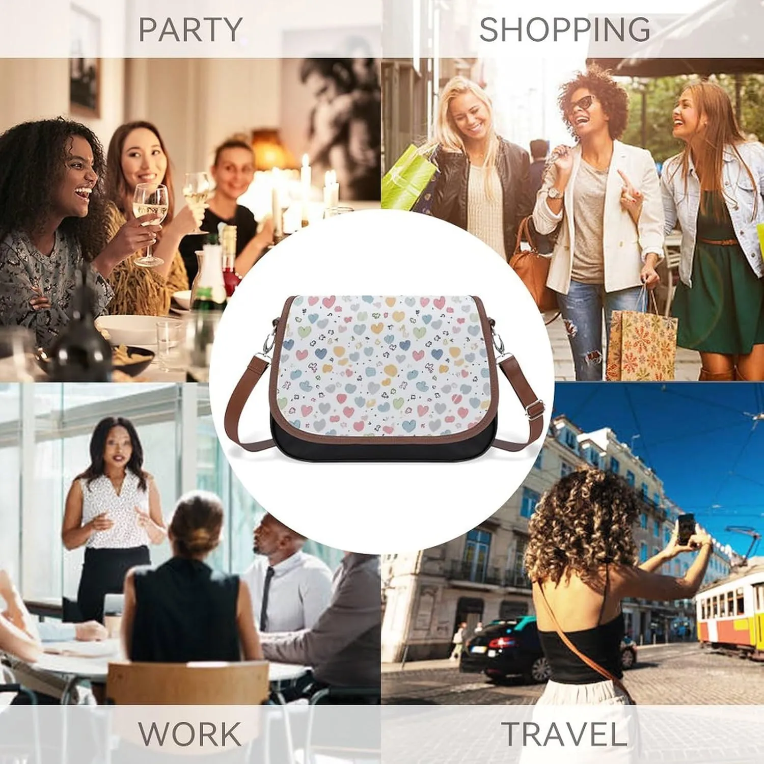 Pastel Color Smiley Face Crossbody Bags for Women Travel Shoulder Bag Small Leather Cross Body Handbags