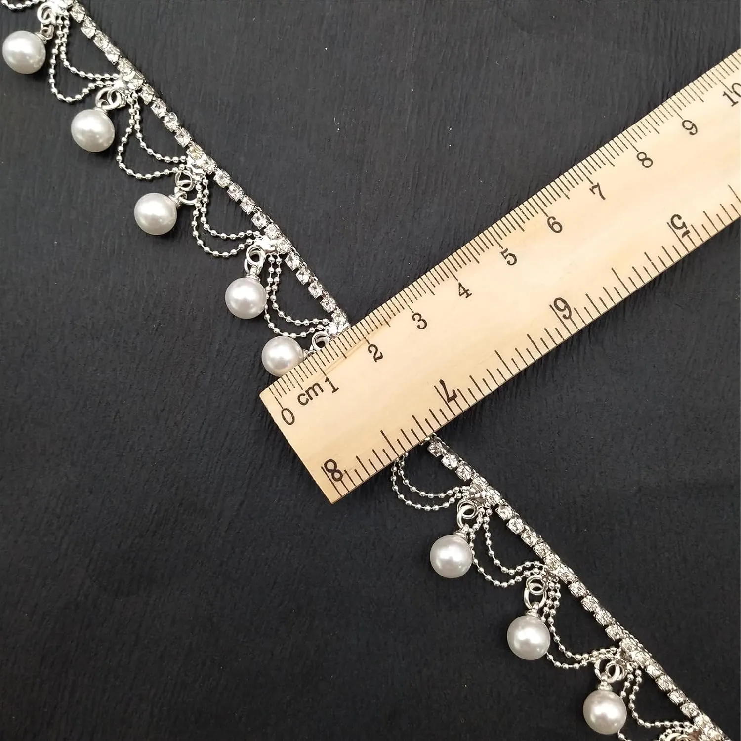 Pearl Rhinestone Trim Tassels Ribbon 1 Yards Beaded Chain for Crafts Clothes Wedding Dress Party DIY Decoration Handmade Necklace-3