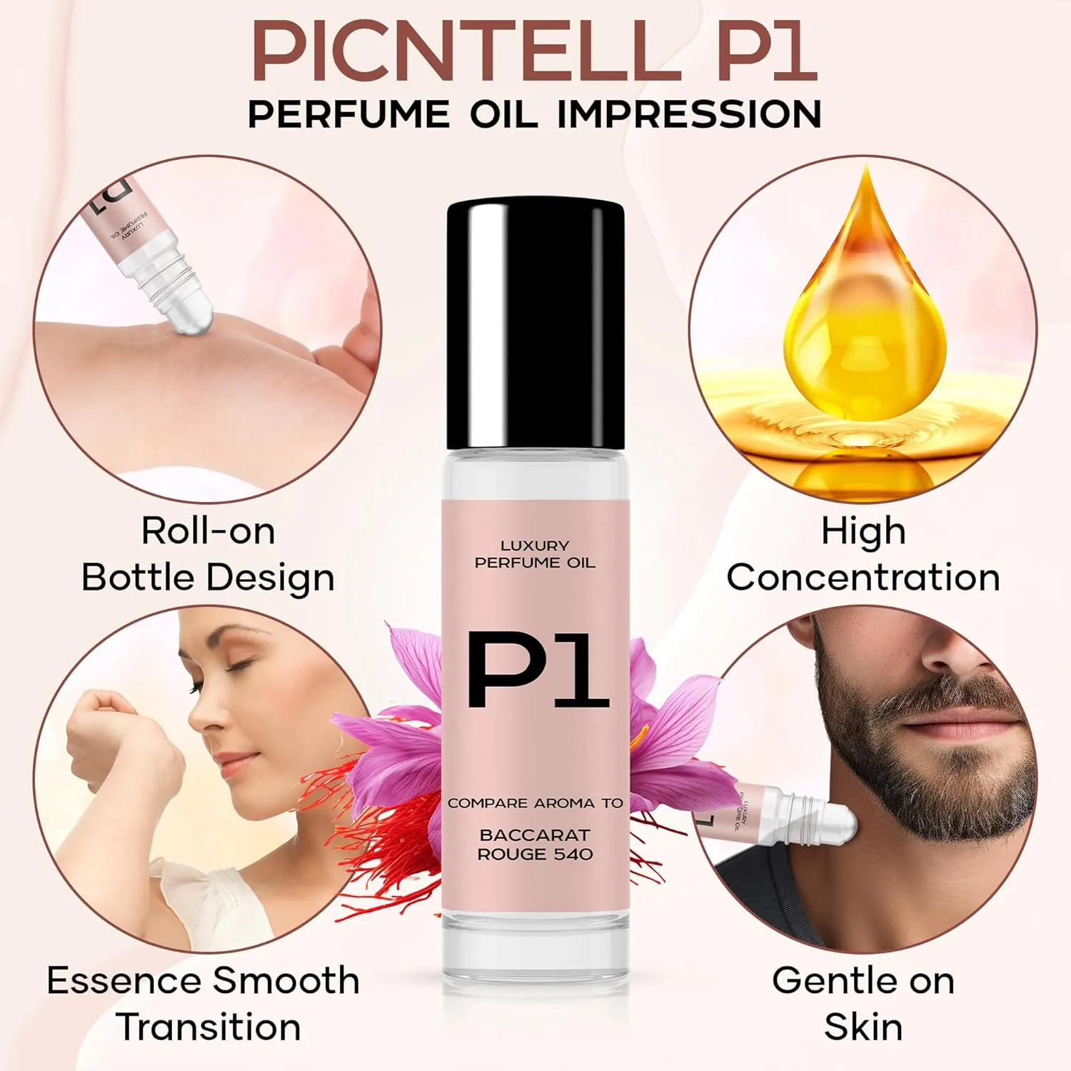 Perfume Oil Impression Roll-on Bottle (1 Pack, Similiar to Bac Rouge 540)
