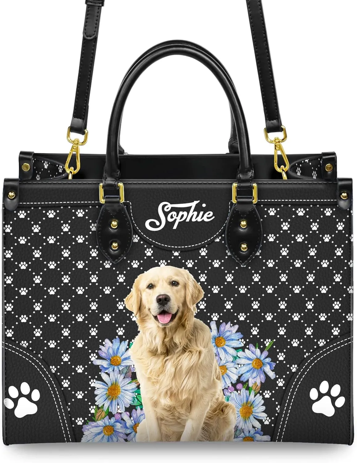 Personalized Golden Retriever Dog Handbags, Custom Name Dog Leather Bags, Purses, Shoulder Bag, Gift For Dog Mom Dog Lover