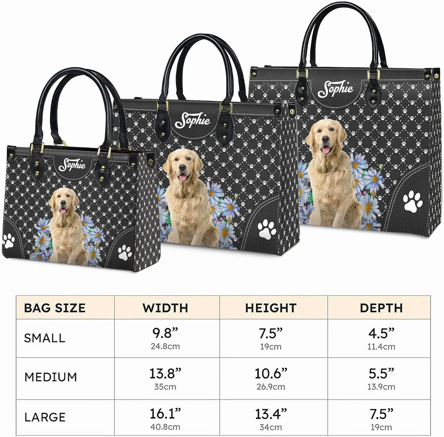 Personalized Golden Retriever Dog Handbags, Custom Name Dog Leather Bags, Purses, Shoulder Bag, Gift For Dog Mom Dog Lover
