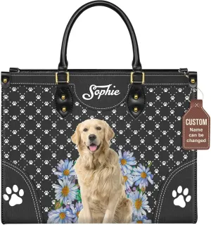 Personalized Golden Retriever Dog Handbags, Custom Name Dog Leather Bags, Purses, Shoulder Bag, Gift For Dog Mom Dog Lover