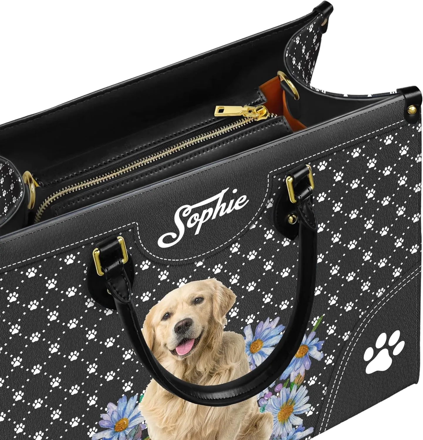 Personalized Golden Retriever Dog Handbags, Custom Name Dog Leather Bags, Purses, Shoulder Bag, Gift For Dog Mom Dog Lover
