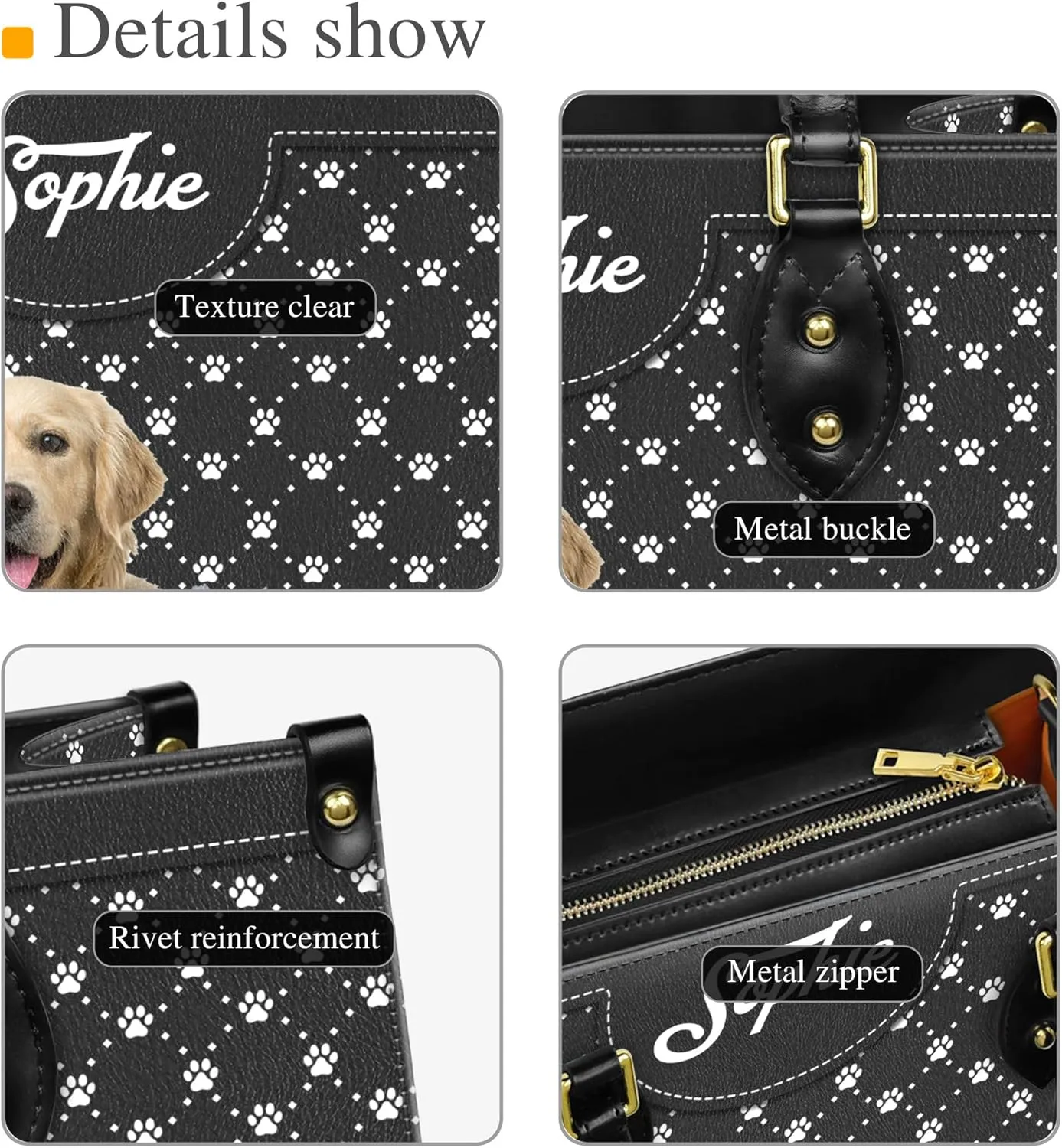Personalized Golden Retriever Dog Handbags, Custom Name Dog Leather Bags, Purses, Shoulder Bag, Gift For Dog Mom Dog Lover