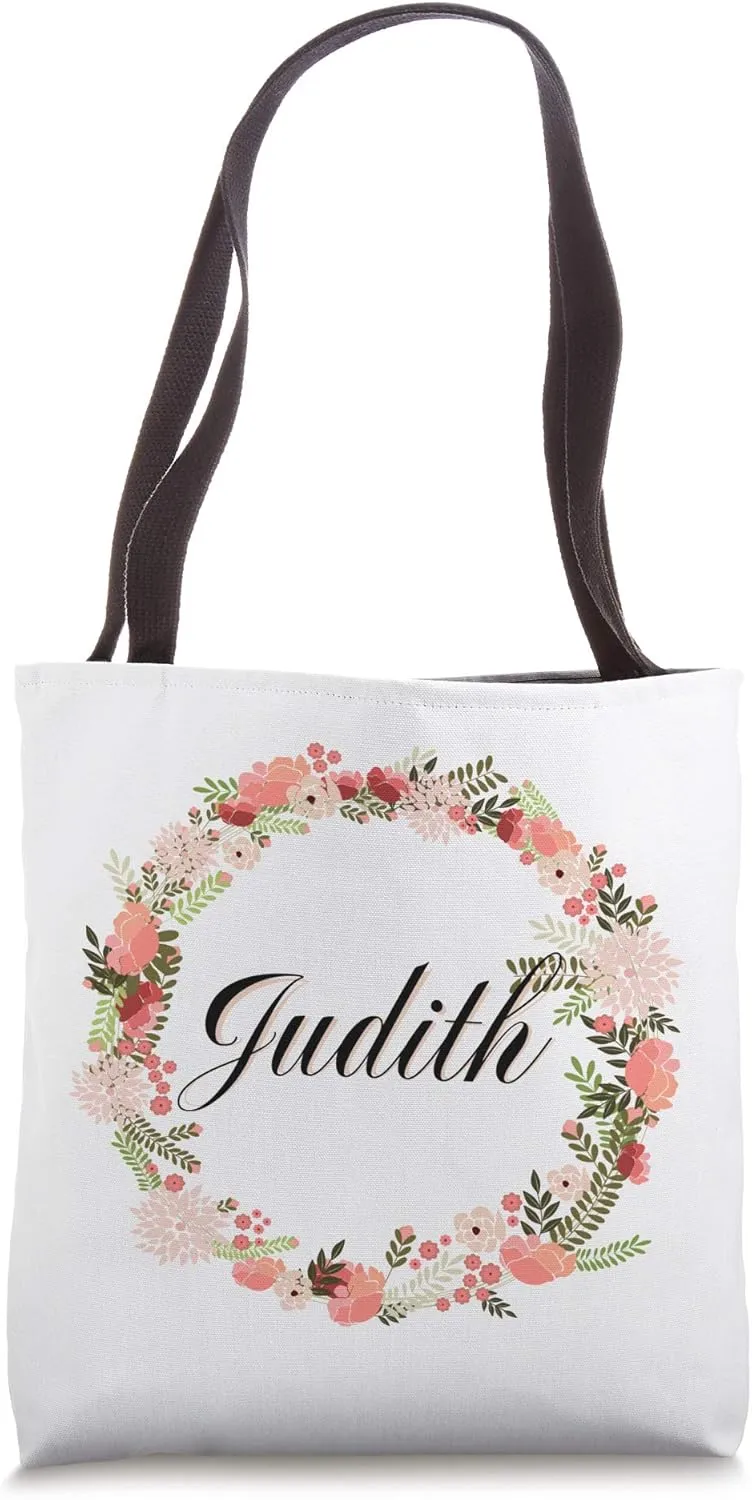 Personalized Name Judith Floral Flourish Bridesmaid Shopping Tote Bag