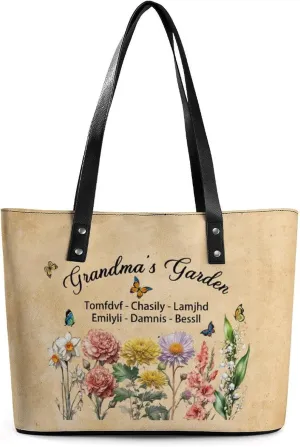 Personalized printed leather handbag, handbag with name birthday flower, suitable for beach, work, travel, gift for mother
