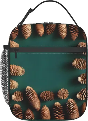 Pine Cone Border Lunch Tote Bag,Food Handbags Case For Women Lunch Box Insulated Lunch Container