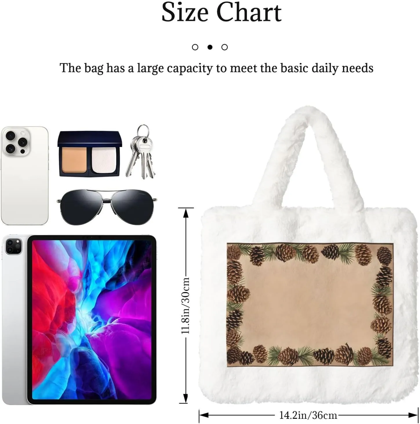 Pine Cone Border Plush Handbag, Comfortable Touch, Stylish And Compact, Suitable For Daily Travel