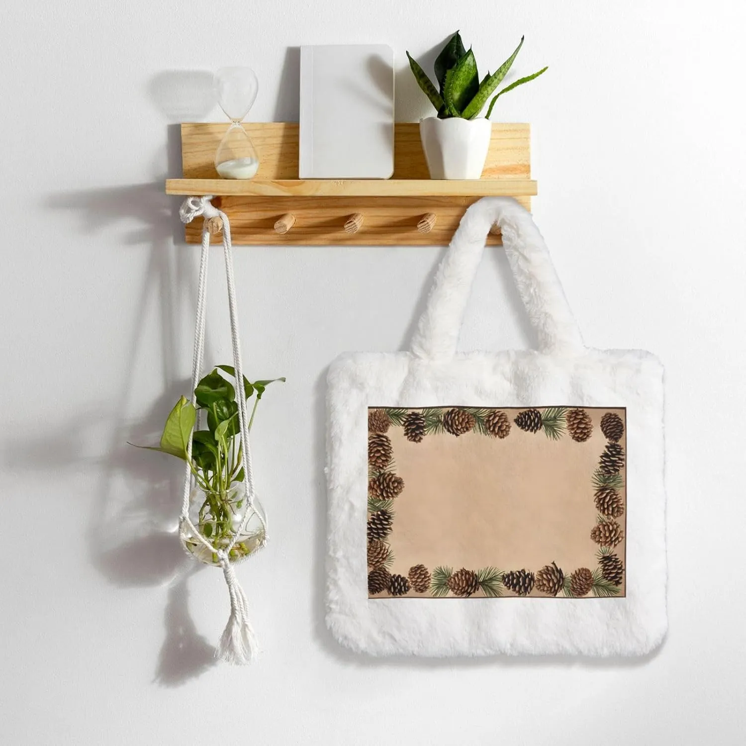 Pine Cone Border Plush Handbag, Comfortable Touch, Stylish And Compact, Suitable For Daily Travel