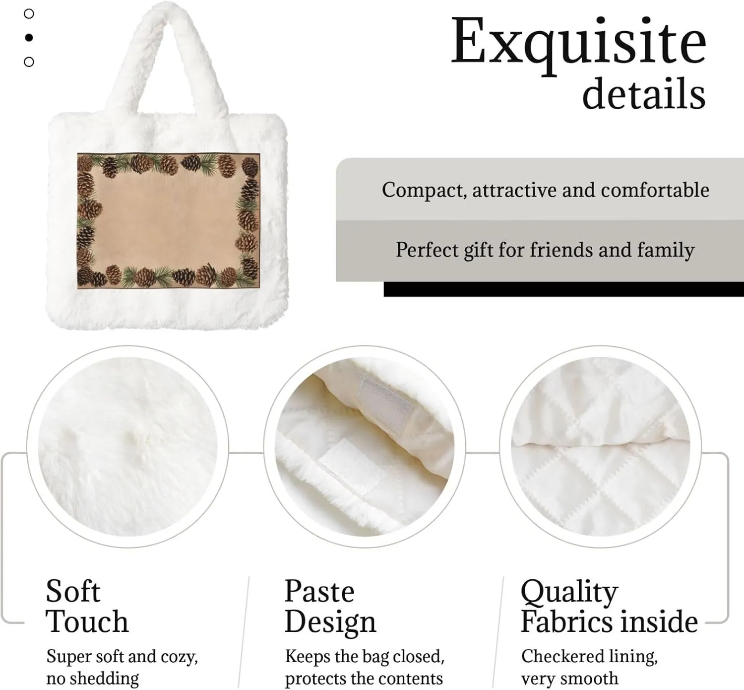 Pine Cone Border Plush Handbag, Comfortable Touch, Stylish And Compact, Suitable For Daily Travel