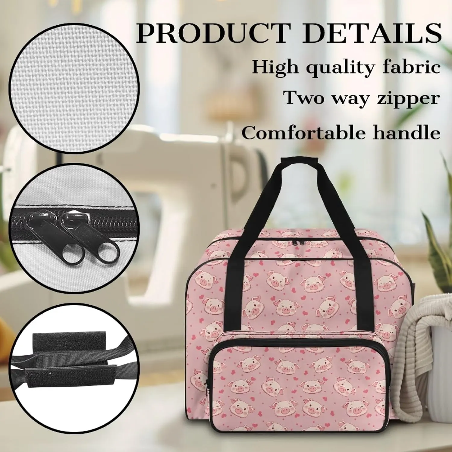 Pink Pig Sewing Machine Carrier Tote Bag for Sewing Machine Portable Sewing Case with Multiple Storage Pockets, Household Sewing Machine Handbags for Most Singer, Brother