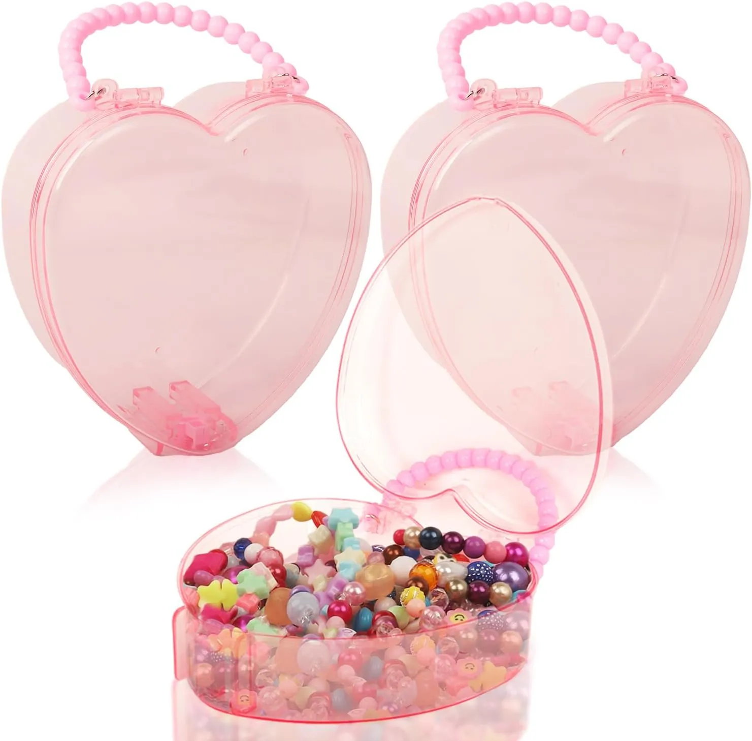 Plastic Storage Containers,8 Pack Pink Clear Handbags - Beads, Jewelry, Crafts Organizer - Small Plastic Storage Box, Beads Storage Containers, Clear Plastic Box for Small Items (Little Heart)