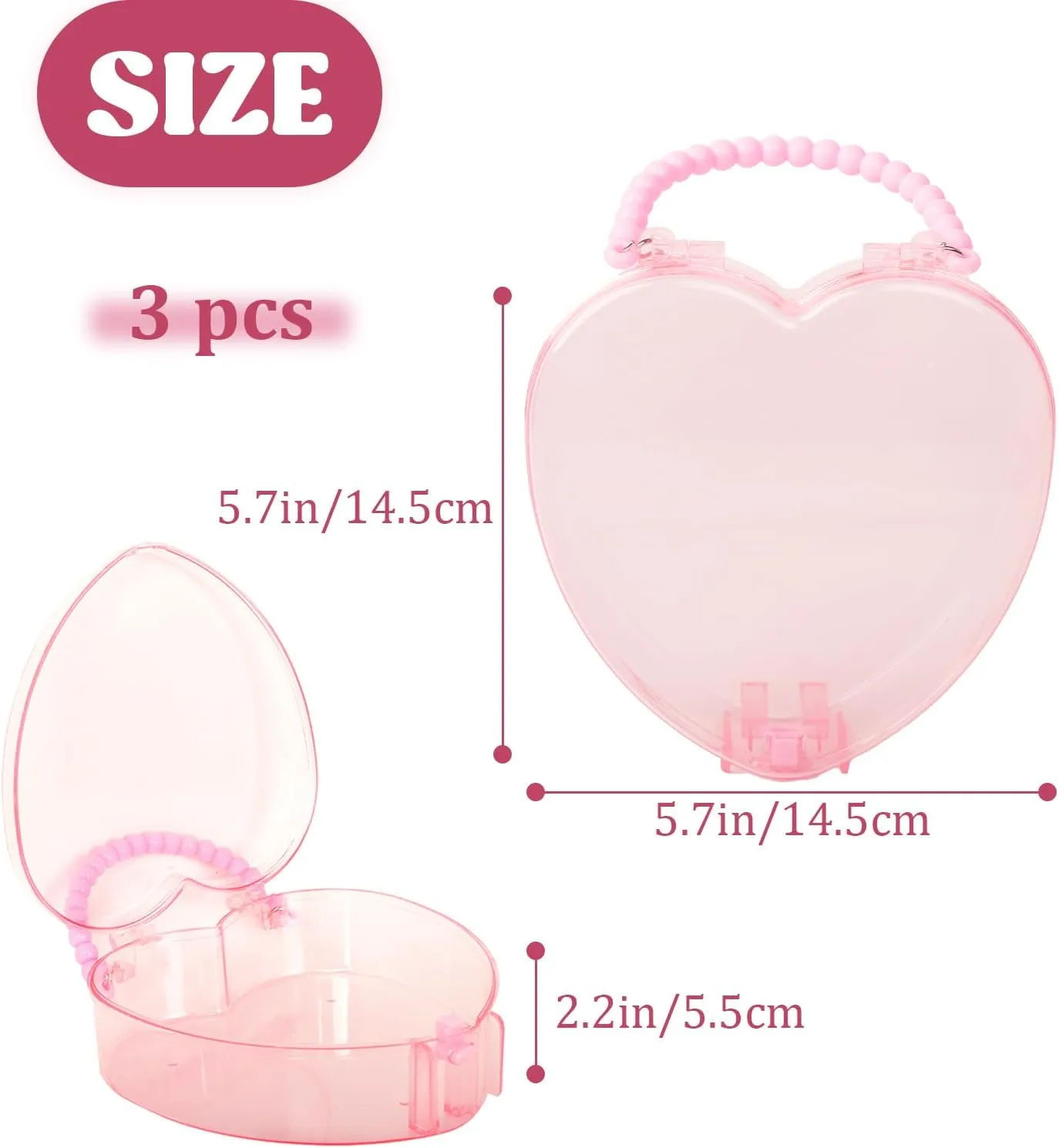 Plastic Storage Containers,8 Pack Pink Clear Handbags - Beads, Jewelry, Crafts Organizer - Small Plastic Storage Box, Beads Storage Containers, Clear Plastic Box for Small Items (Little Heart)