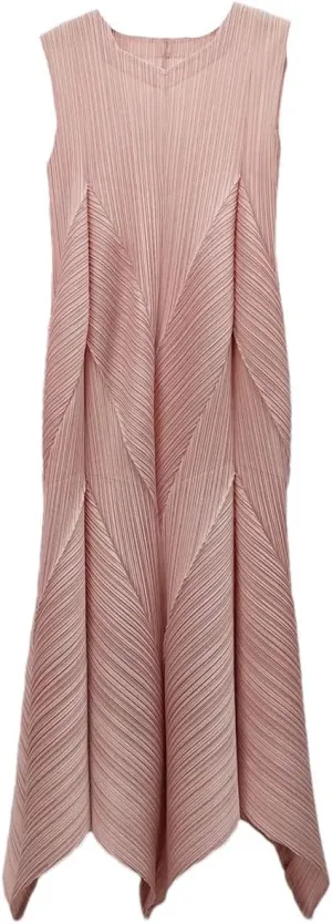 Pleated Sleeveless Dresses Irregular Hem Fashion V-Neck Long Dresses
