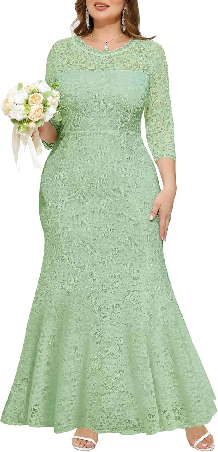 Plus Size Wedding Dress for Bride - Formal Evening Gown Party Lace Mermaid Dresses