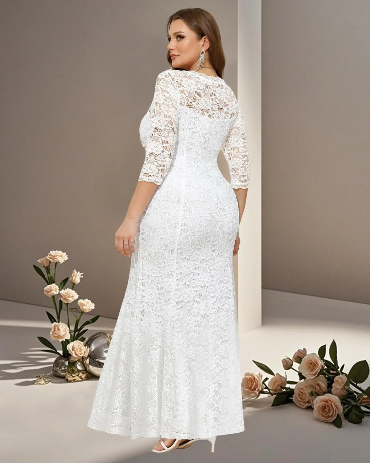 Plus Size Wedding Dress for Bride - Formal Evening Gown Party Lace Mermaid Dresses