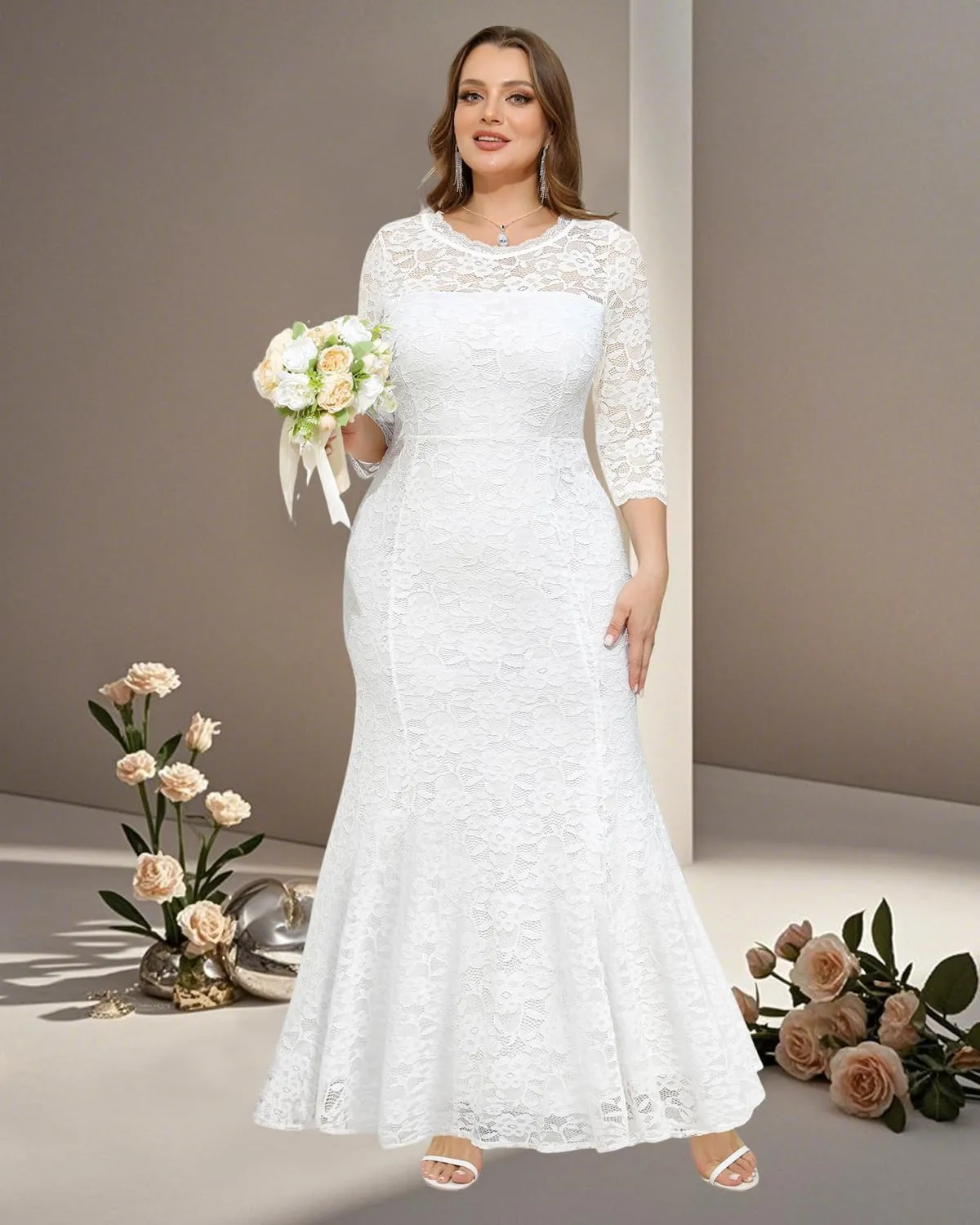 Plus Size Wedding Dress for Bride - Formal Evening Gown Party Lace Mermaid Dresses