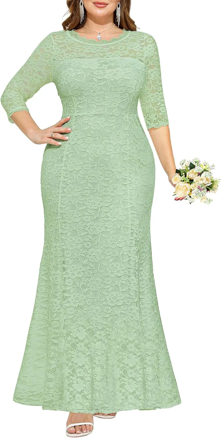 Plus Size Wedding Dress for Bride - Formal Evening Gown Party Lace Mermaid Dresses