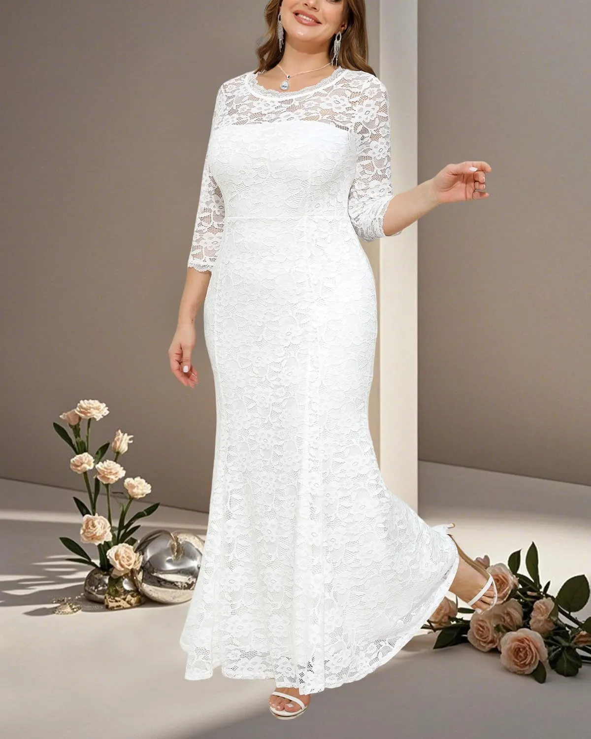 Plus Size Wedding Dress for Bride - Formal Evening Gown Party Lace Mermaid Dresses