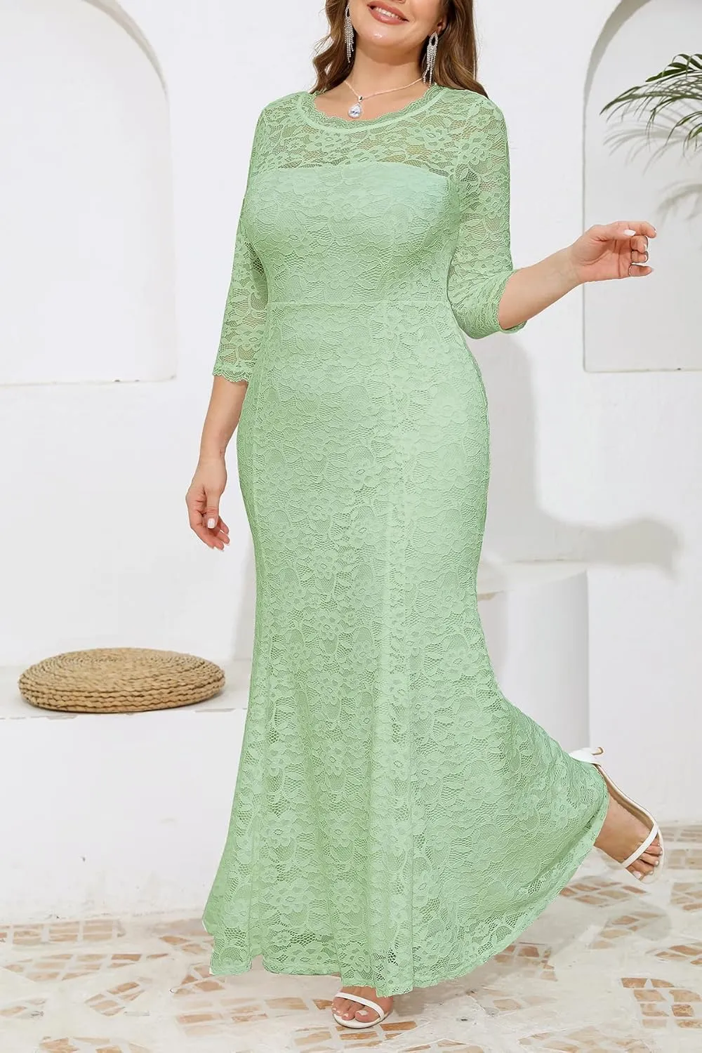 Plus Size Wedding Dress for Bride - Formal Evening Gown Party Lace Mermaid Dresses