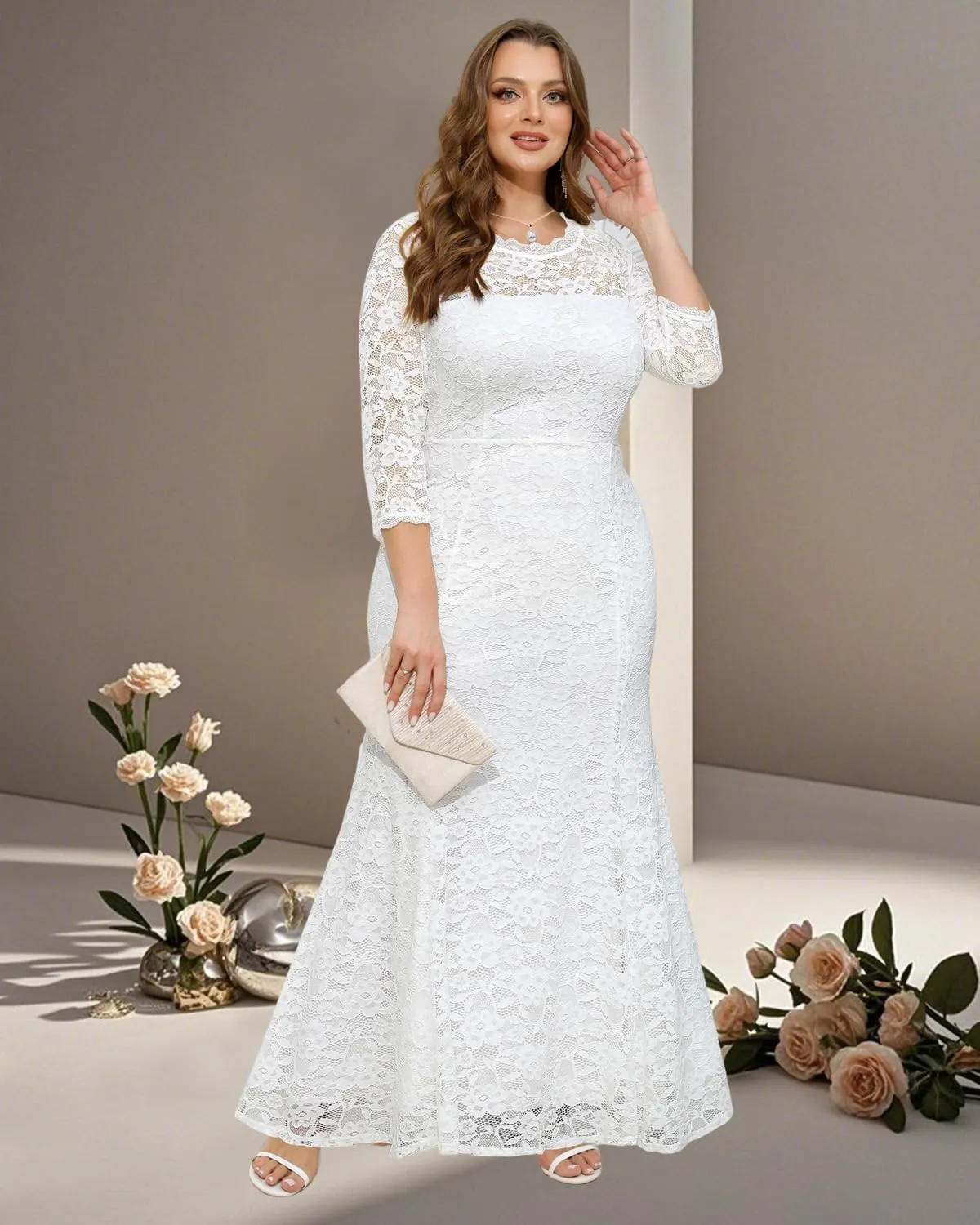 Plus Size Wedding Dress for Bride - Formal Evening Gown Party Lace Mermaid Dresses