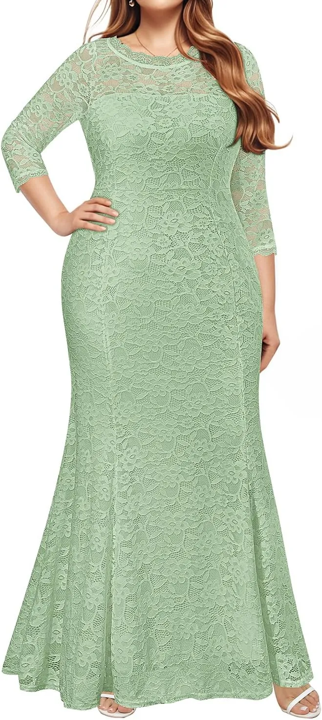 Plus Size Wedding Dress for Bride - Formal Evening Gown Party Lace Mermaid Dresses