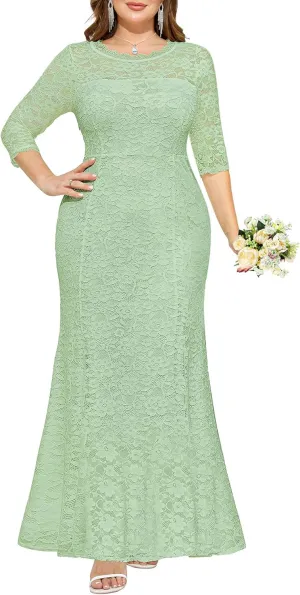 Plus Size Wedding Dress for Bride - Formal Evening Gown Party Lace Mermaid Dresses