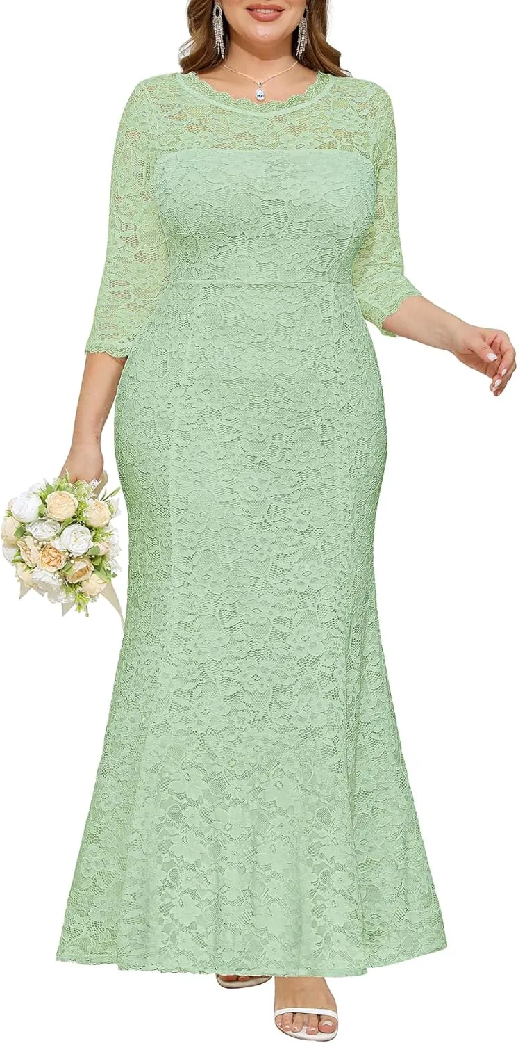 Plus Size Wedding Dress for Bride - Formal Evening Gown Party Lace Mermaid Dresses