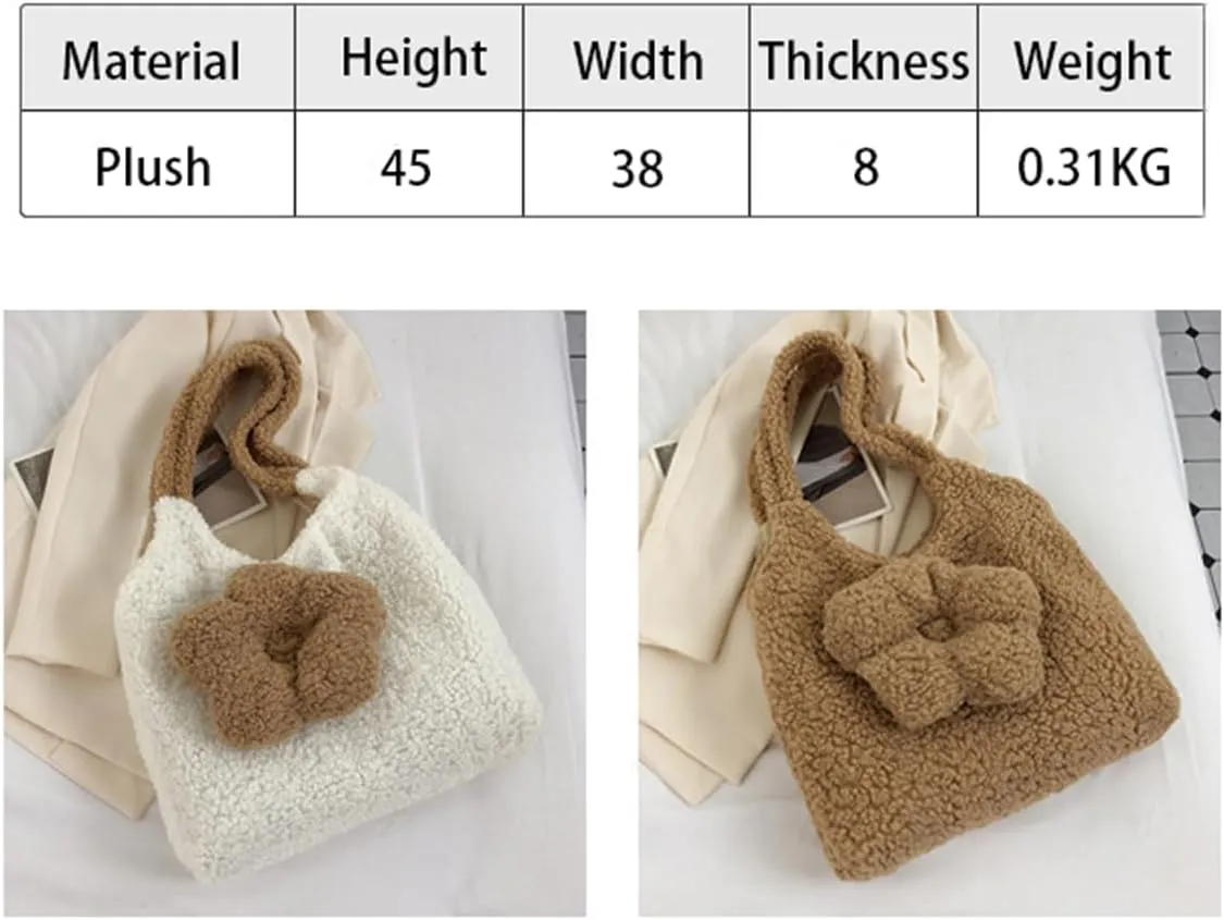 Plush Underarm Bag Ladies Fluffy Shoulder Bag, Women Furry Flower Tote Bag, Furry Purses and Handbags