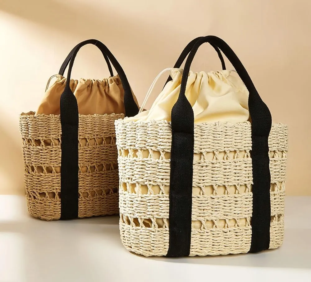 Pocadri Womens Straw Beach Bag Large Summer Woven Tote Bag Shoulder Handbags Top Handle Purse Travel Shopping