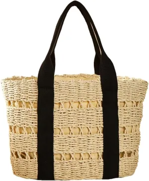Pocadri Womens Straw Beach Bag Large Summer Woven Tote Bag Shoulder Handbags Top Handle Purse Travel Shopping