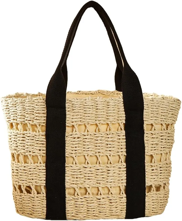 Pocadri Womens Straw Beach Bag Large Summer Woven Tote Bag Shoulder Handbags Top Handle Purse Travel Shopping