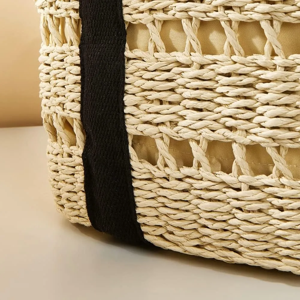 Pocadri Womens Straw Beach Bag Large Summer Woven Tote Bag Shoulder Handbags Top Handle Purse Travel Shopping