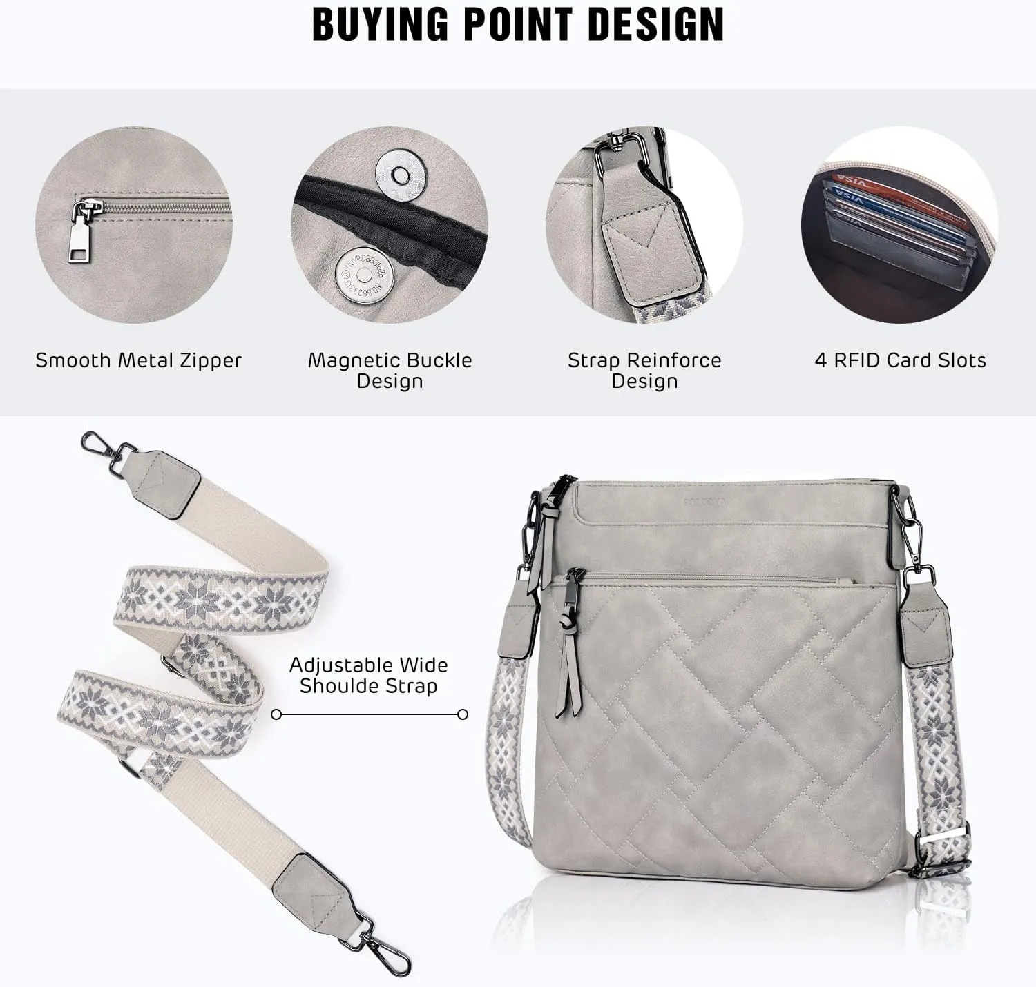 POIUGOYA Quilted Crossbody Bags for Women Trendy,Vegan Leather Medium Shoulder Handbags Travel Purse with RFID Card Slots