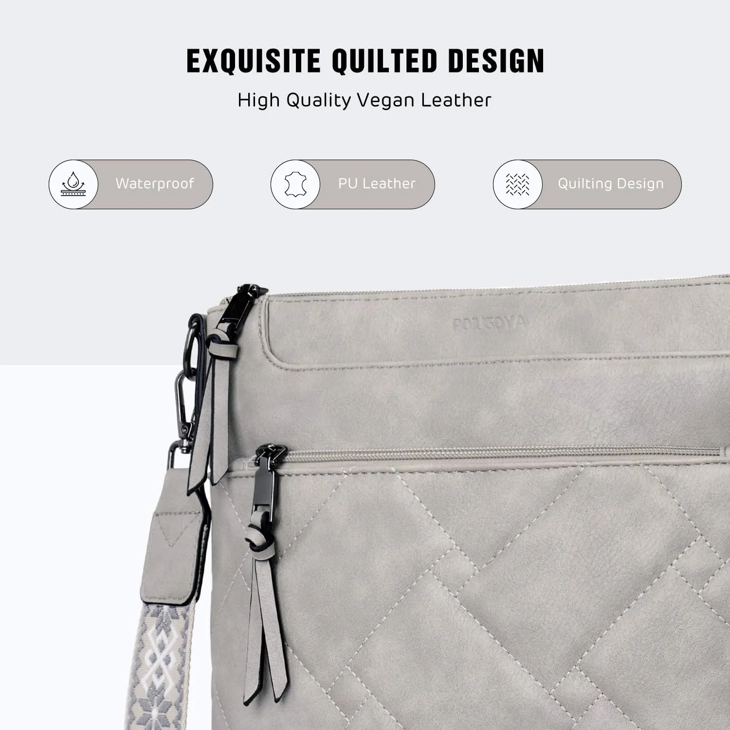 POIUGOYA Quilted Crossbody Bags for Women Trendy,Vegan Leather Medium Shoulder Handbags Travel Purse with RFID Card Slots