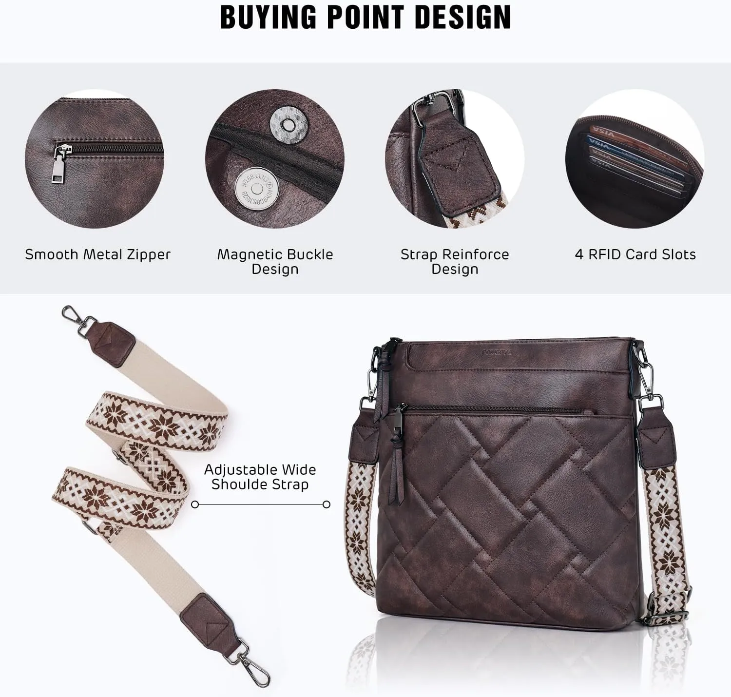 POIUGOYA Quilted Crossbody Bags for Women Trendy,Vegan Leather Medium Shoulder Handbags Travel Purse with RFID Card Slots