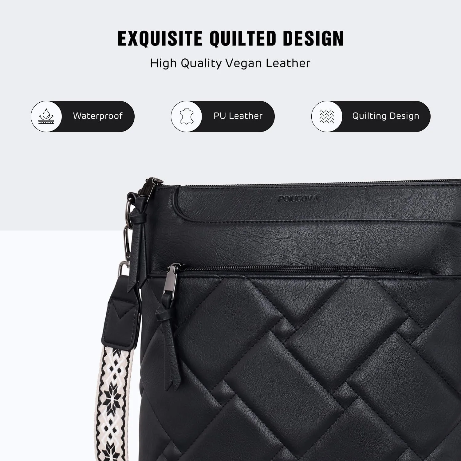 POIUGOYA Quilted Crossbody Bags for Women Trendy,Vegan Leather Medium Shoulder Handbags Travel Purse with RFID Card Slots
