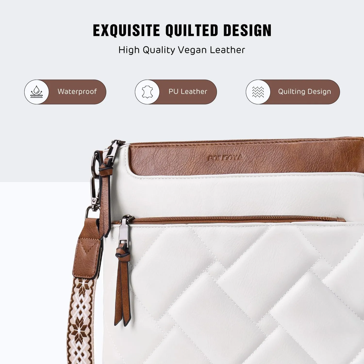 POIUGOYA Quilted Crossbody Bags for Women Trendy,Vegan Leather Medium Shoulder Handbags Travel Purse with RFID Card Slots